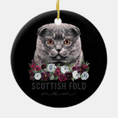 Scottish Fold Cat Mam Floral Keramisch Ornament (Achterkant)