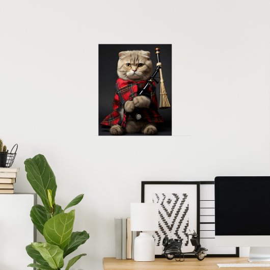 Scottish Fold Cat met doedelzak Poster (Thuiskantoor)