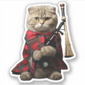 Scottish Fold Cat met doedelzak Sticker (Voorkant)