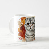 Scottish Fold Silver Tabby Cat Waterverf Koffiemok (Voorkant links)