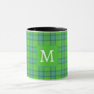 Scottish green &blue Plaid  tartan monogram name Mok