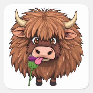 Scottish Hairy Highland Koe - Schattige veeteelt k Vierkante Sticker