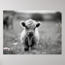 Scottish Highland Calf Baby Koe Soft Black White Poster