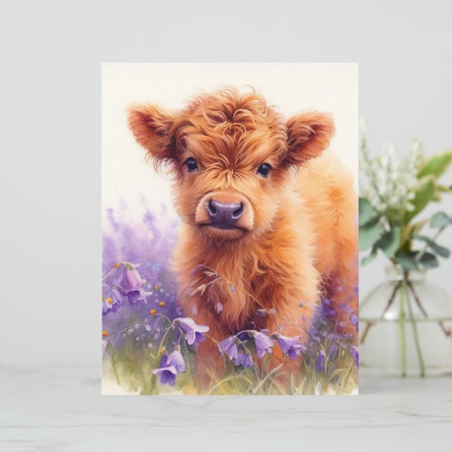 Scottish Highland Calf Fleurs sauvages papier à sc (Debout devant)