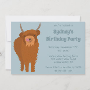 Scottish Highland Cattle Light Blue Birthday Party Kaart