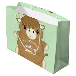 Scottish Highland Cow Baby shower Green Groot Cadeauzakje