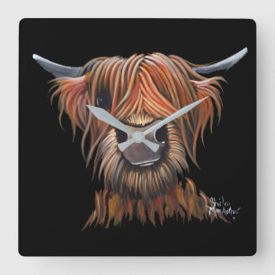 Scottish Highland Cow "BRUCE"-klok Vierkante Klok