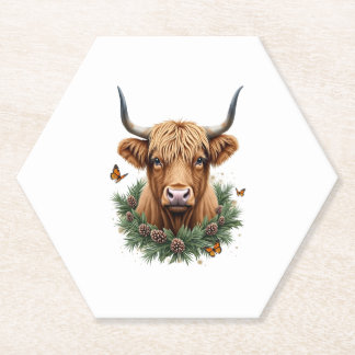 Scottish Highland Cow Cattle Hairy Cow Christmas W Kartonnen Onderzetters