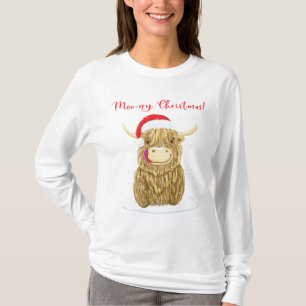 Scottish Highland Cow Merry Kerstsneeuw T-shirt