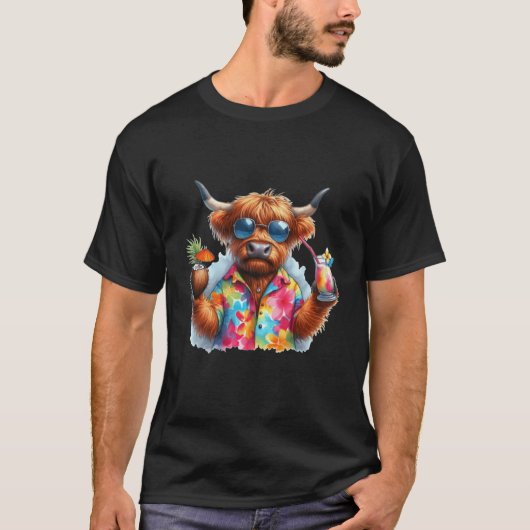 Scottish Highland Cow onropical Vacation Drinking  T-shirt (Voorkant)