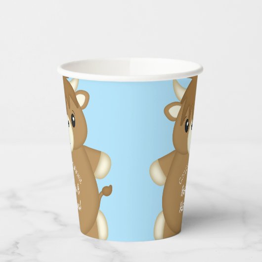 Scottish Highland Koe Baby shower Blue Papieren Bekers (Links)