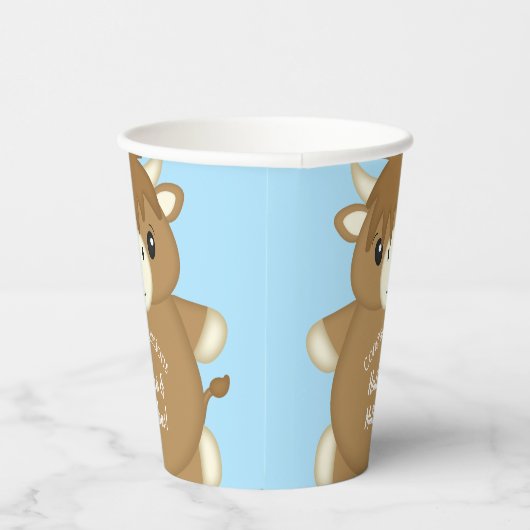 Scottish Highland Koe Baby shower Blue Papieren Bekers (Rechts)