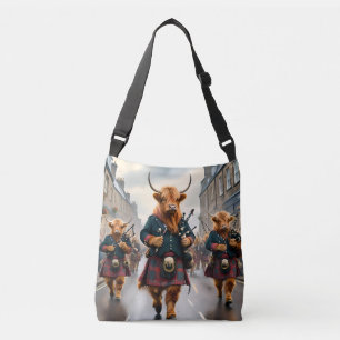 Scottish Highland Koe Bagpipe Parade, Crossbody Tas