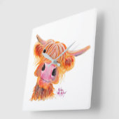 Scottish Highland Koe "Nessie" Square Clock Vierkante Klok (Hoek)