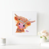 Scottish Highland Koe "Nessie" Square Clock Vierkante Klok (Huis)