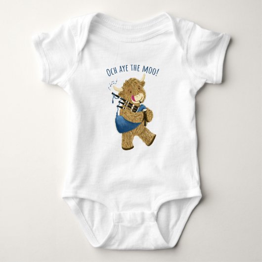 Scottish Highland Koe Piper zegt Och Aye the Moo! Romper (Voorkant)