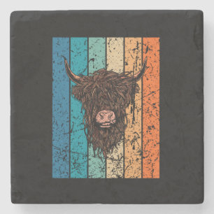 Scottish Highland Koe Retro Stenen Onderzetter