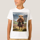 Scottish Highland Vache Bagpiper, T-shirt pour enf (Devant)