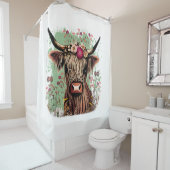 Scottish Highland Vache Floral Douche rideau (En situation)