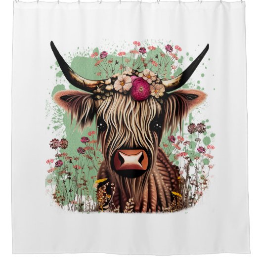Scottish Highland Vache Floral Douche rideau (Devant)