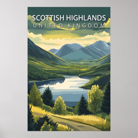 Scottish Highlands UK Mountains Landscape Travel Poster (Voorkant)