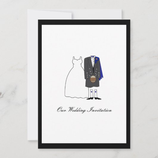 Scottish Kilt Wedding Invitation - Blue Kaart (Voorkant)