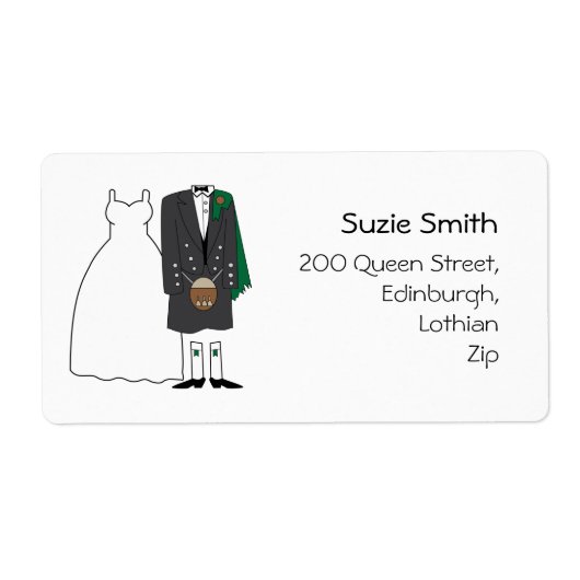 Scottish Kilt Wedding Return Address Labels (Voorkant)