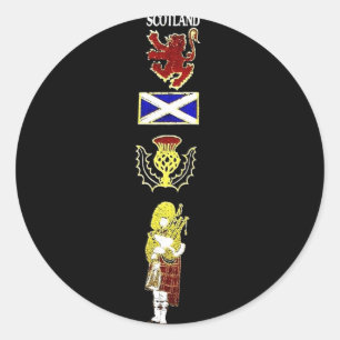 Scottish Lion, Thistle, Flag en Piper in Tartan Ronde Sticker