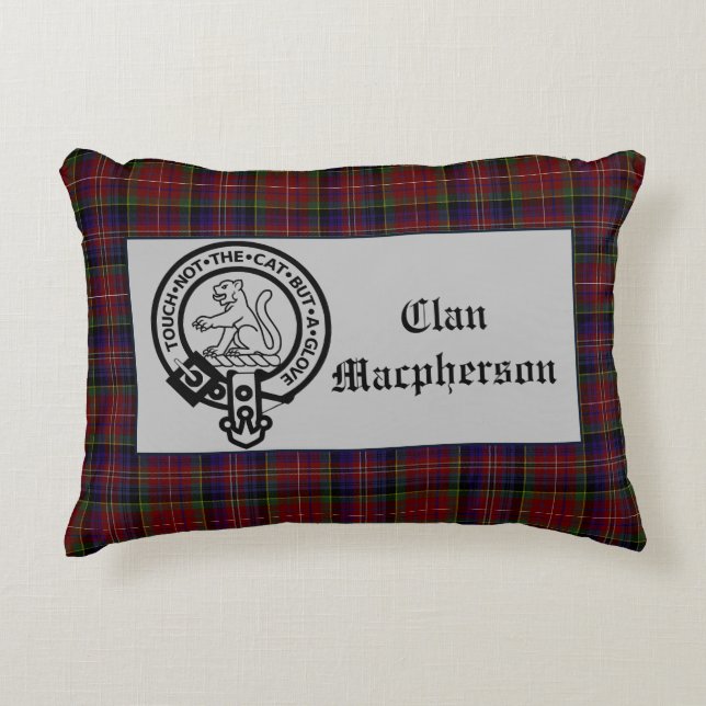 Scottish Macpherson Crest Badge en Tartan Accent Kussen (Voorkant)