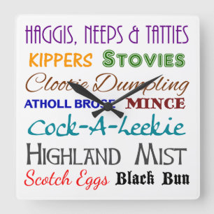 Scottish Nosh - Scotland Food Wall Clock Vierkante Klok