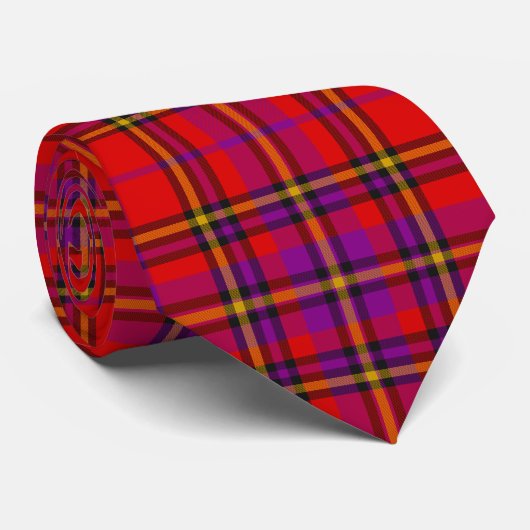 Scottish Red Paars Oranje Tartan Pset Pattern Stropdas (Opgerold)