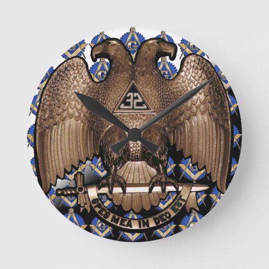 Scottish Rite Square & Compass Black White Diagona Ronde Klok (Voorkant)