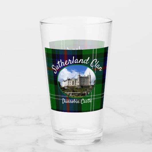 Scottish Sutherland Clan Castle Tartan Glass Cup Glas (Voorkant)