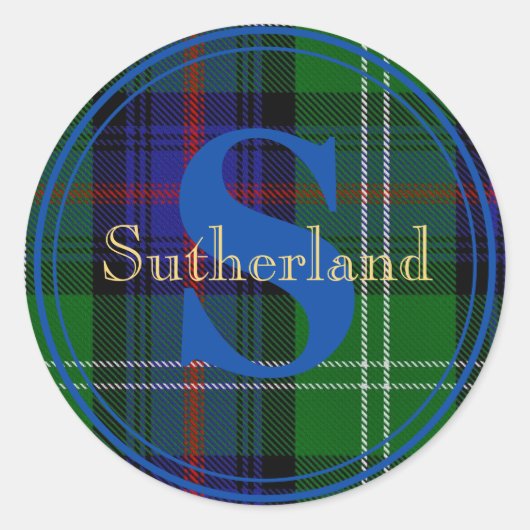 Scottish Sutherland Tartan Blue Monogram Sticker (Voorkant)