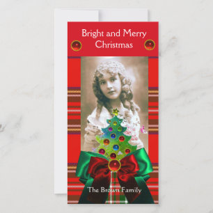 SCOTTISH TARTAN, CHRISTMAS TREE EN RED GREEN BOWS FEESTDAGENKAART