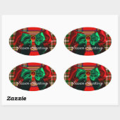 SCOTTISH TARTAN EN RED GREEN BOWS CHRISTMAS PARTIJ OVALE STICKER (Vel)