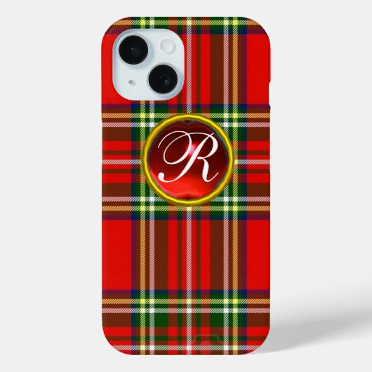 SCOTTISH TARTAN EN RODE RUBY GEMSTONE MONOGRAM Case-Mate iPhone CASE (Achterkant)