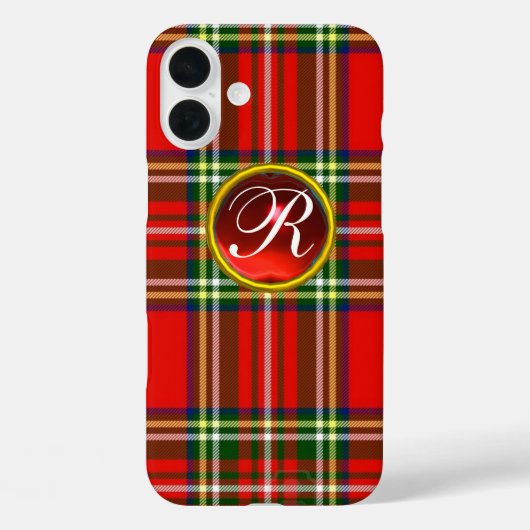 SCOTTISH TARTAN EN RODE RUBY GEMSTONE MONOGRAM Case-Mate iPhone CASE (Achterkant)
