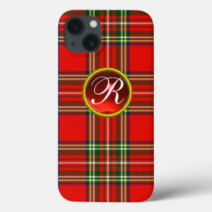 SCOTTISH TARTAN EN RODE RUBY GEMSTONE MONOGRAM iPhone 13 HOESJE