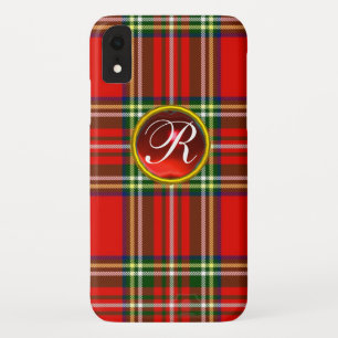 SCOTTISH TARTAN EN RODE RUBY GEMSTONE MONOGRAM iPhone XR HOESJE