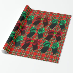 SCOTTISH TARTAN MET RODE GROEN CHRISTMAS BOWS CADEAUPAPIER