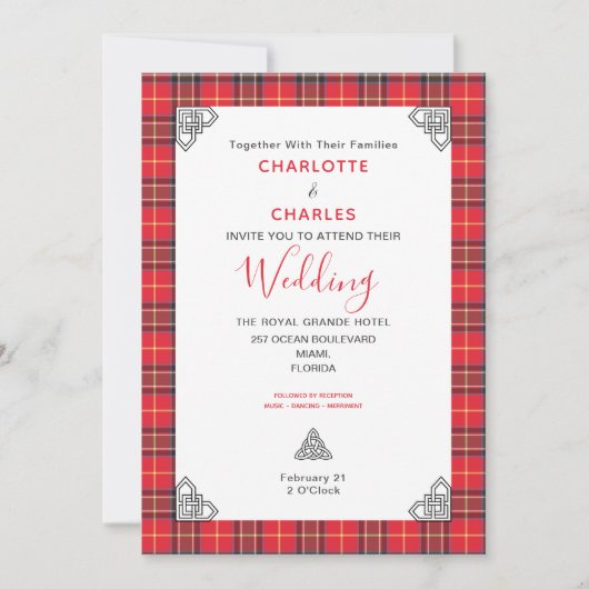 Scottish Tartan Pset Celtic Symbols Wedding Kaart (Voorkant)