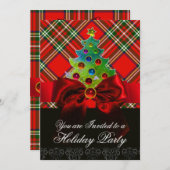 SCOTTISH TARTAN, RED BOW EN CHRISTMAS TREE KAART (Voorkant / Achterkant)