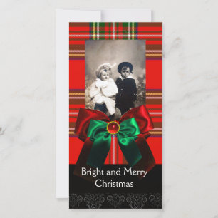 SCOTTISH TARTAN, RODE GROENBOWS XMAS FOTO TEMPLATE FEESTDAGENKAART