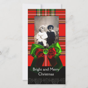 SCOTTISH TARTAN, RODE GROENBOWS XMAS FOTO TEMPLATE FEESTDAGENKAART