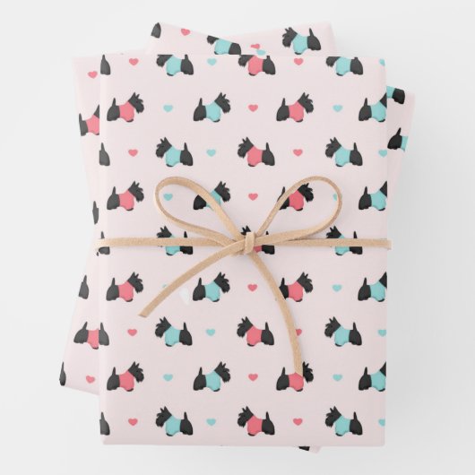 Scottish Terrier and Hearts Wrapping Paper Sheet (In situ)