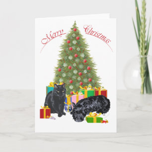 Scottish Terrier & Black Cat Kerstmis Feestdagen Kaart