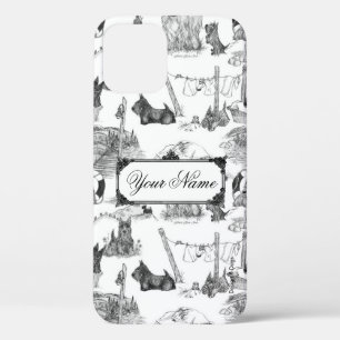 SCOTTISH Terrier Black Toile met aangepaste naam iPhone 12 Hoesje