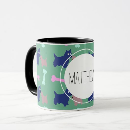 Scottish Terrier Bones Monogramme Nom Combo Mug (Devant gauche)
