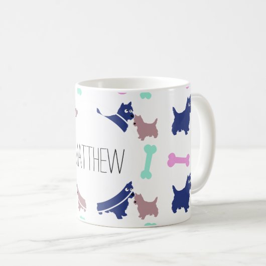 Scottish Terrier Bones Monogramme Nom Mug (Devant droit)